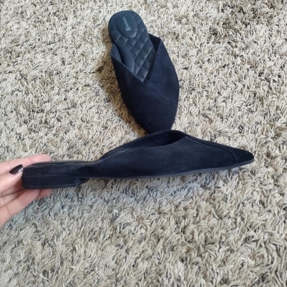 Birdies The Swan  Black Leather/Suede Pointy Toes Slip-On Mules sz 8 - Picture 4 of 6